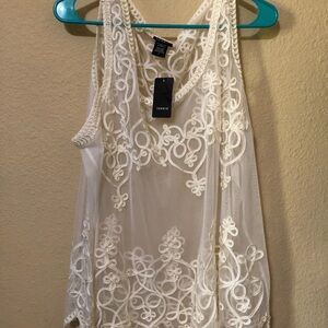 Torrid, mesh, embroidered ivory tank top